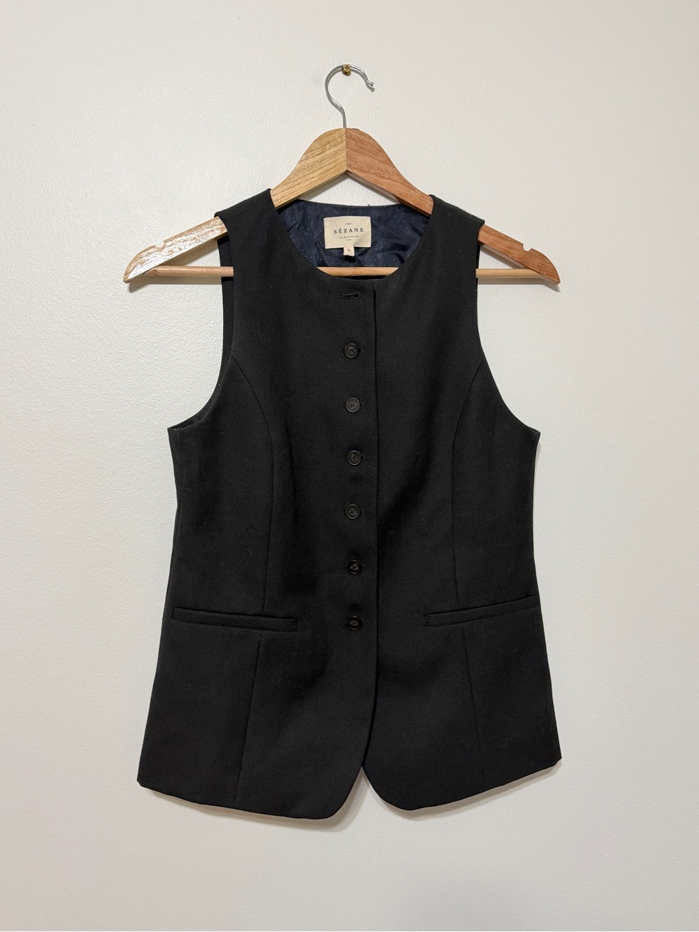 Sezane Black Button Vest Size 34 or XS Wool Blend NEW NWOT - Picture 2 of 9